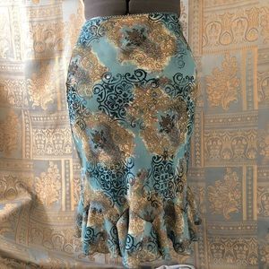 La Belle blue taupe size 7 mermaid Swirly  skirt